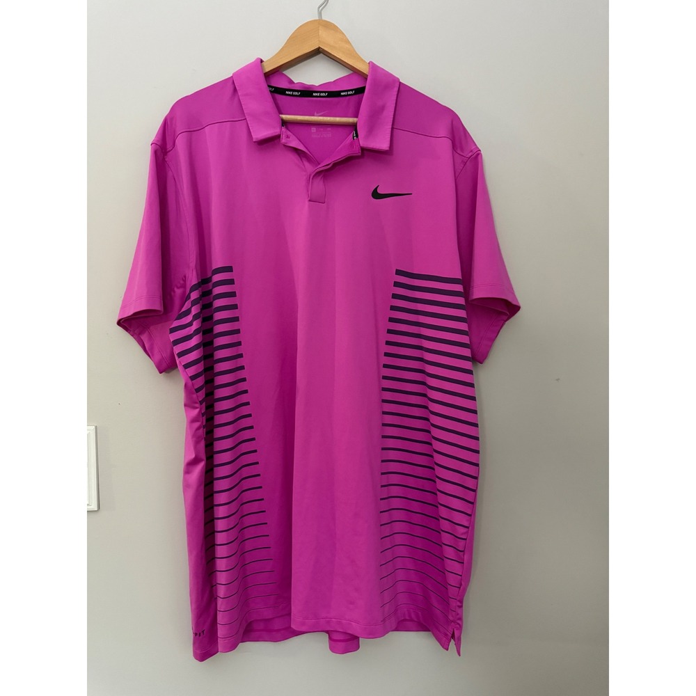 Nike Golf Polo XXL Pink Dri-FIT Striped Short Sleeve Mens Shirt tennis